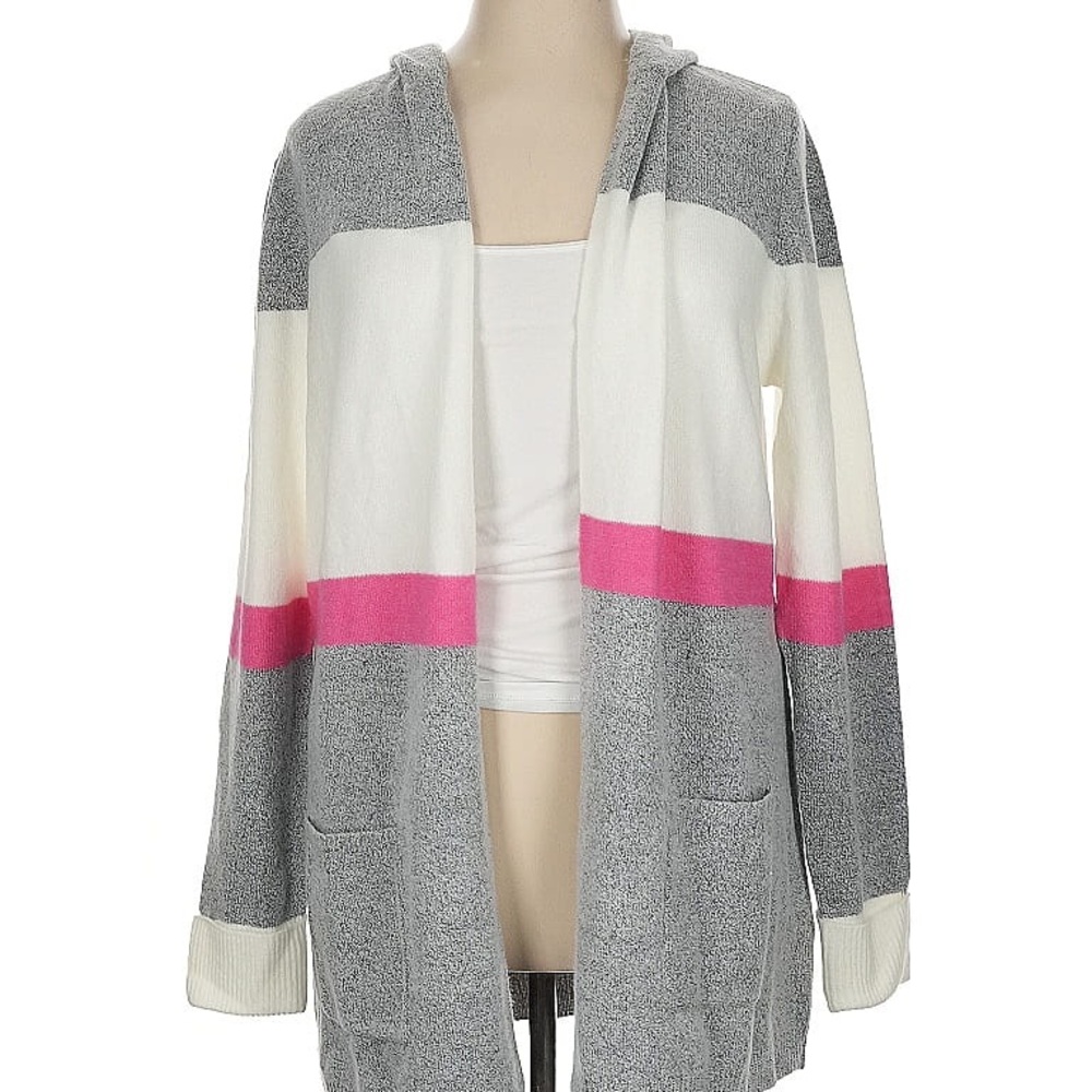 Love Ellie Stylish Women's Hooded Cardigan in Gray and Pink